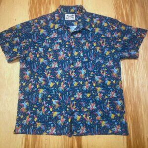 Howler Bros Dobby Camp Guayabera Shirt Men's XL Blue Cotton Gallos Roosters